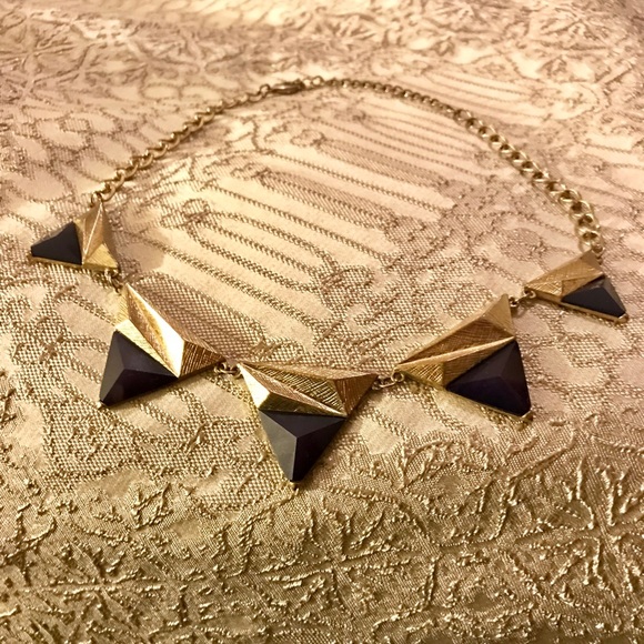 Triangle Dark Navy & Gold statement necklace - Picture 2 of 2